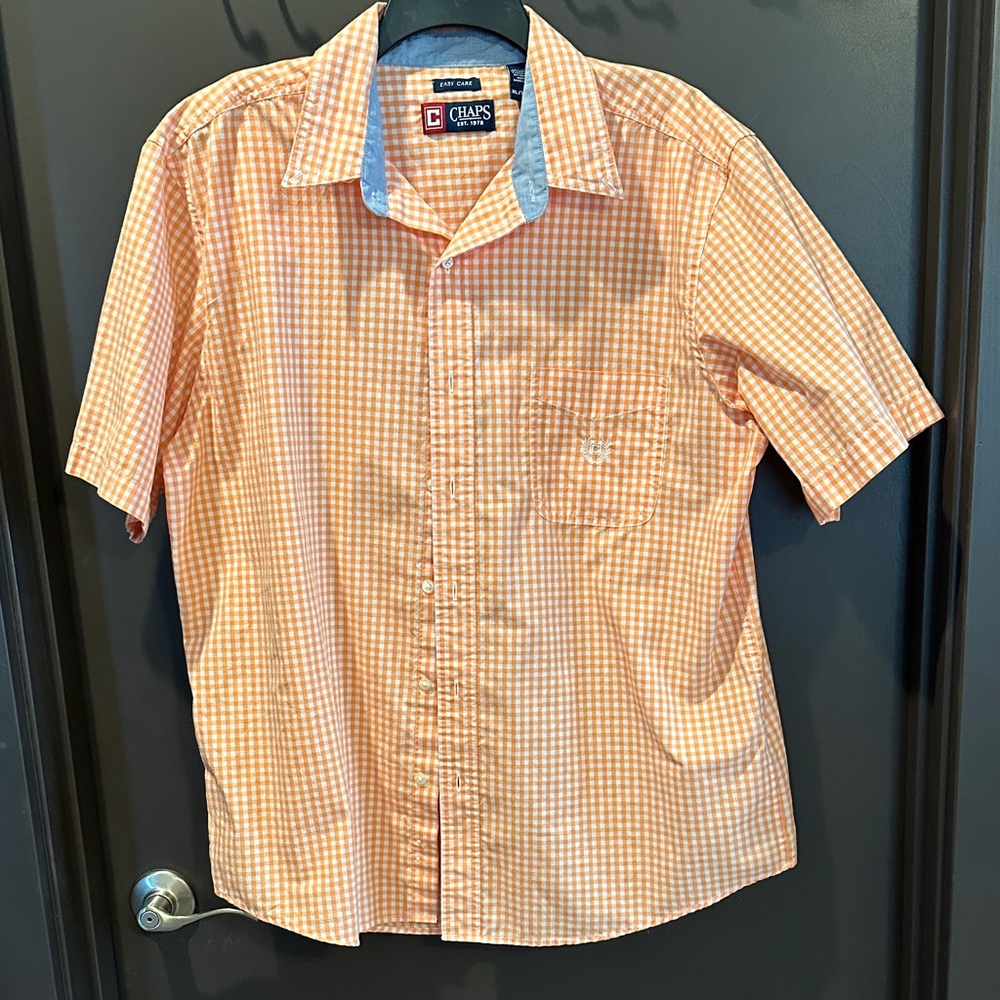 Chap's Men's Orange/White Short Sleeve Button Up Shirt